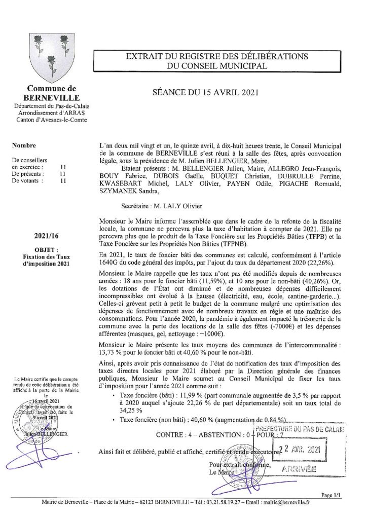 Délibération n°16 du 15 avril 2021