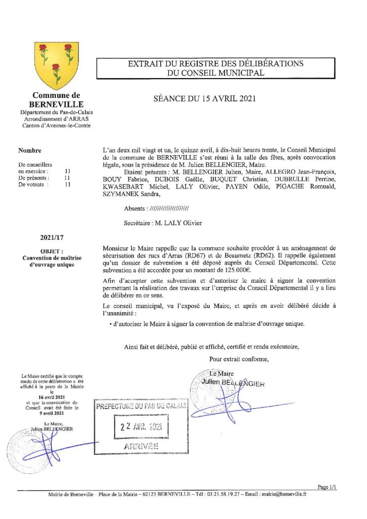 Délibération n°17 du 15 avril 2021