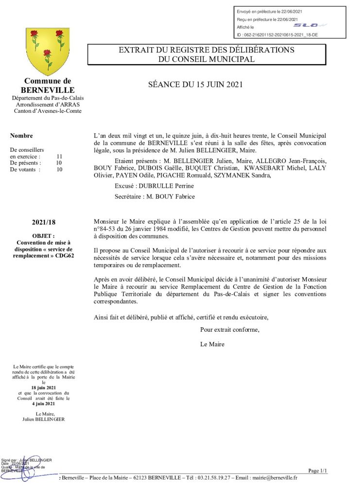 Délibération n°18 du 15 juin 2021