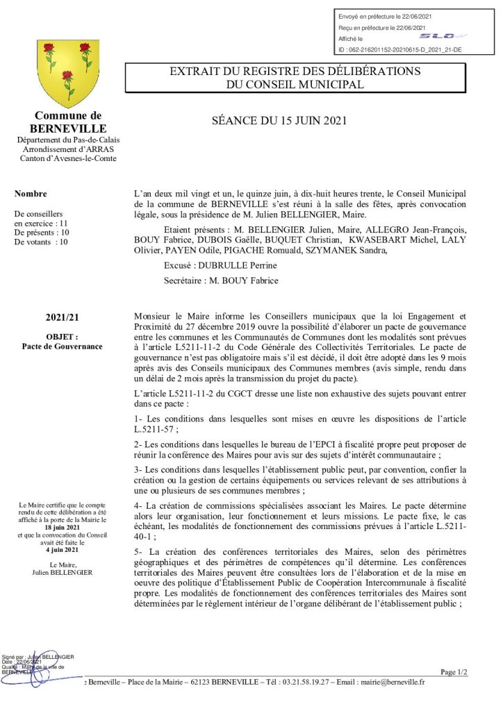 Délibération n°21 du 15 juin 2021