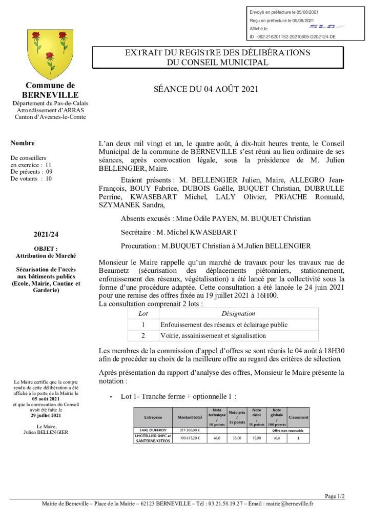 Délibération n°24 du 4 août 2021