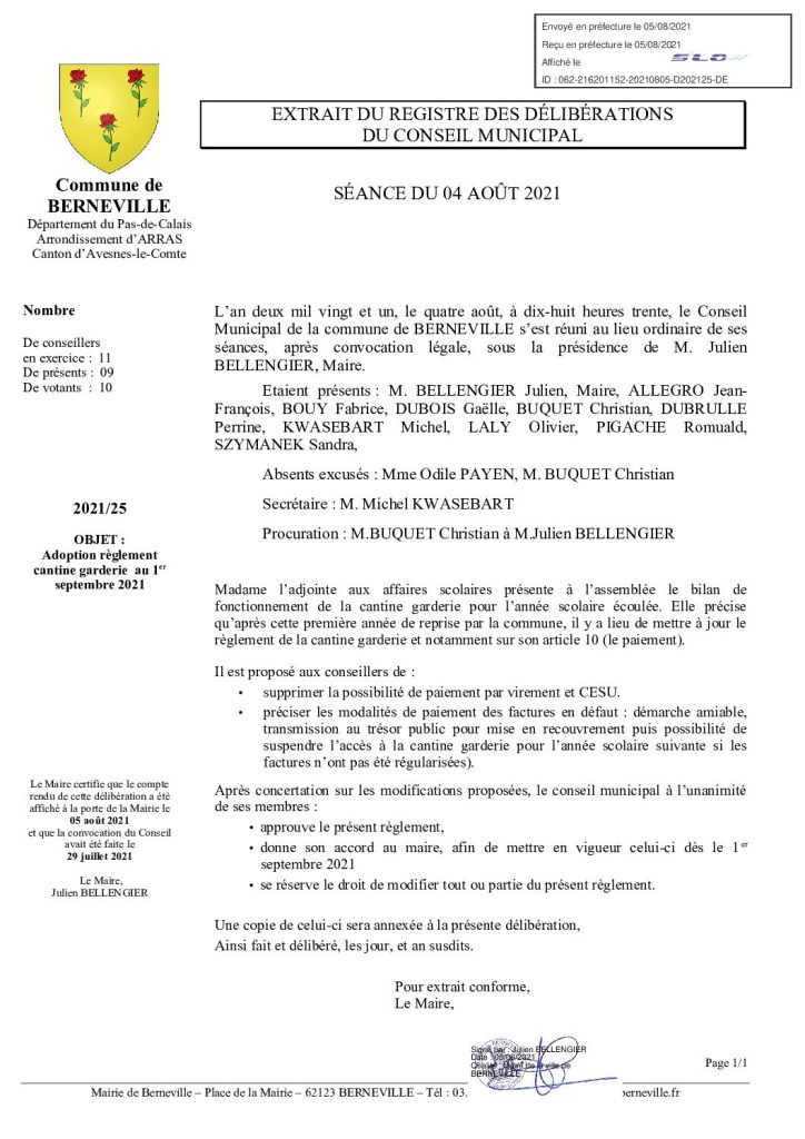 Délibération n°25 du 4 août 2021
