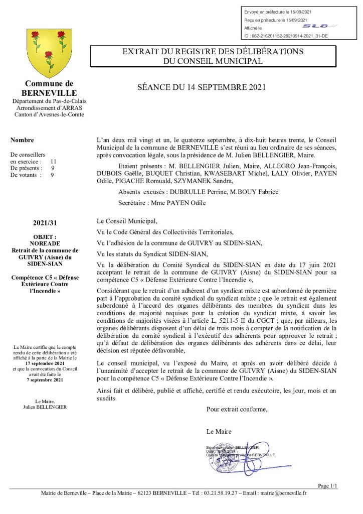 Délibération n°31 du 14 septembre 2021