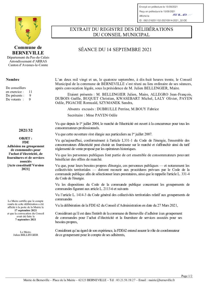 Délibération n°32 du 14 septembre 2021