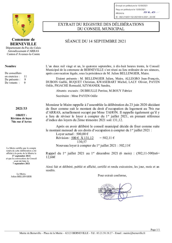 Délibération n°33 du 14 septembre 2021