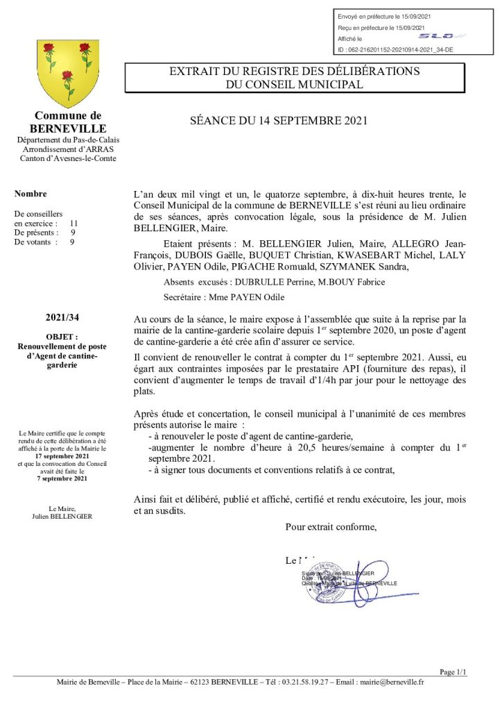 Délibération n°34 du 14 septembre 2021