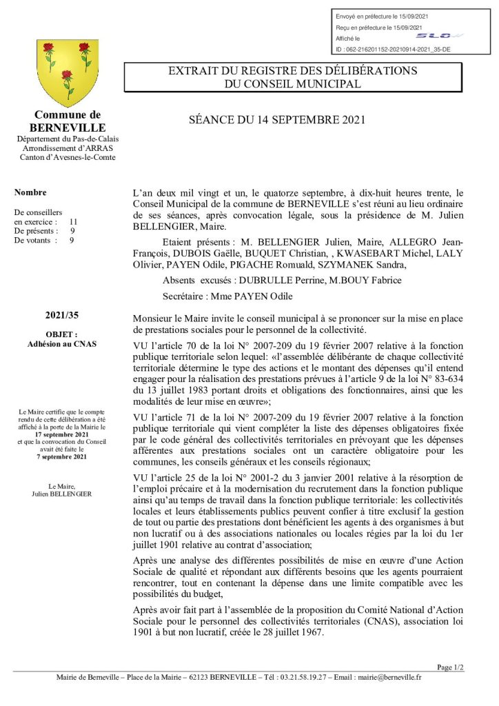 Délibération n°35 du 14 septembre 2021