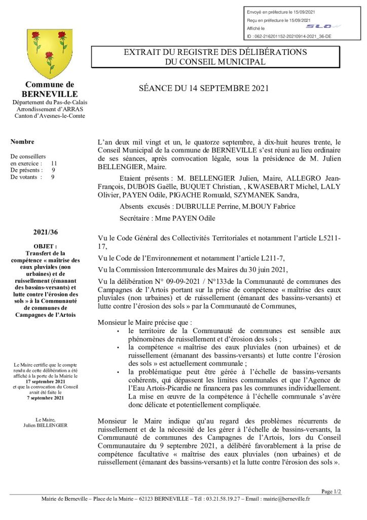 Délibération n°36 du 14 septembre 2021