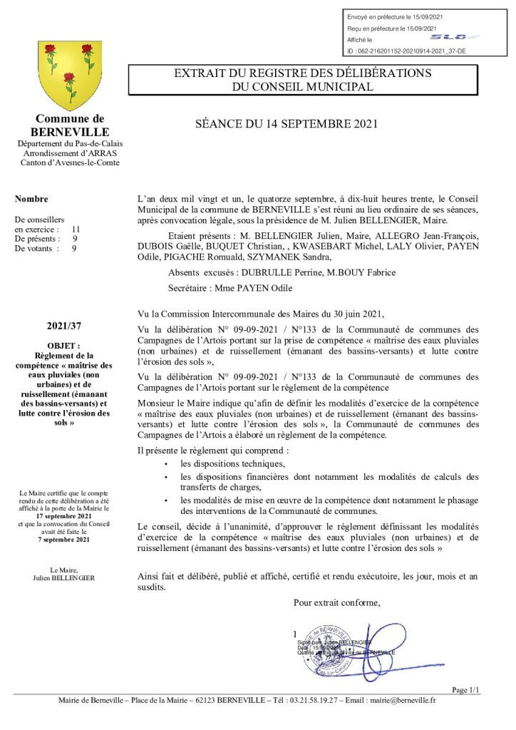 Délibération n°37 du 14 septembre 2021