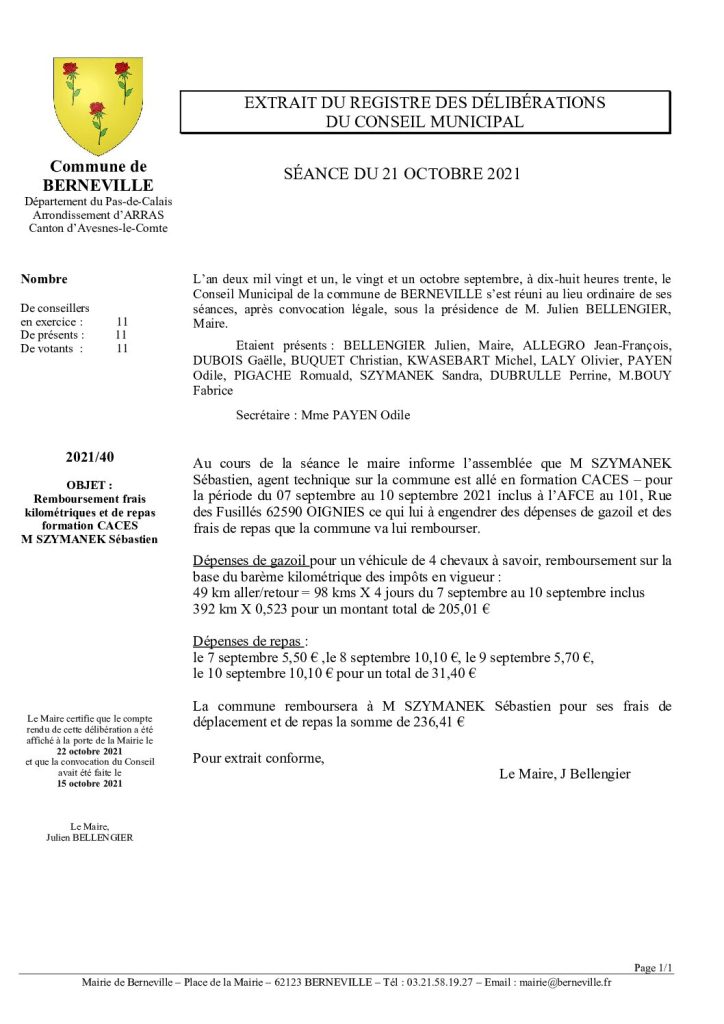 Délibération n°40 du 21 octobre 2021