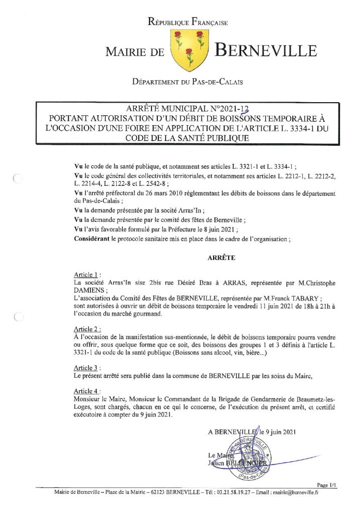 Arrêté municipal du 09 juin 2021