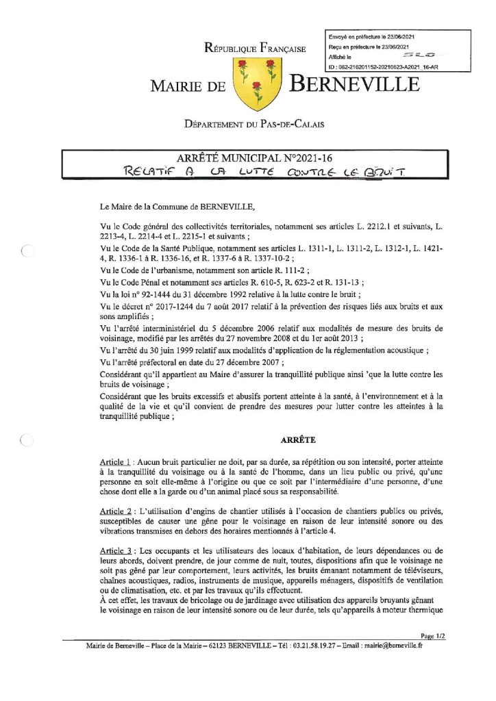 Arrêté municipal du 23 juin 2021