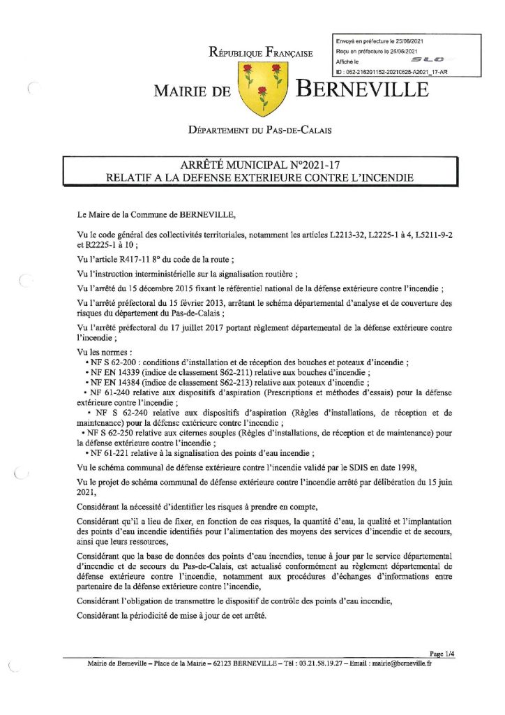 Arrêté municipal du 25 juin 2021