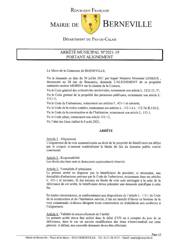 Arrêté municipal du 06 août 2021