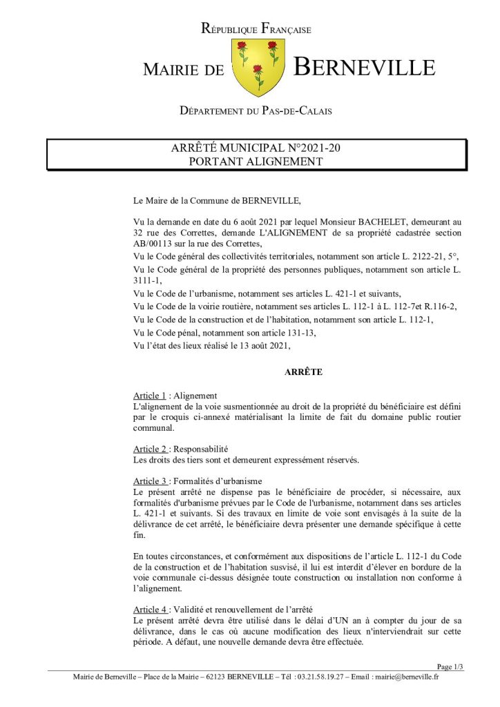 Arrêté municipal du 13 août 2021