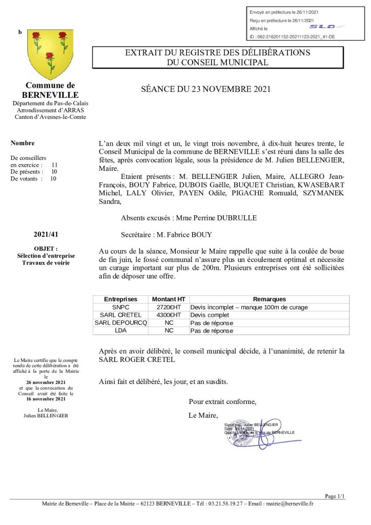 Délibération n°41 du 23 novembre 2021