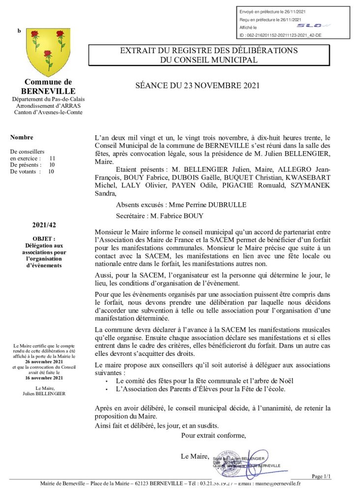 Délibération n°42 du 23 novembre 2021