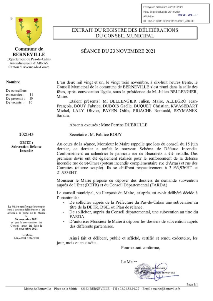 Délibération n°43 du 23 novembre 2021