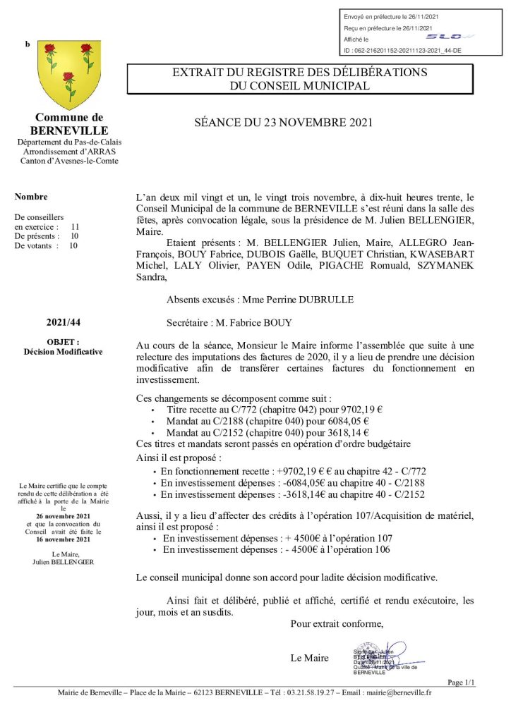 Délibération n°44 du 23 novembre 2021