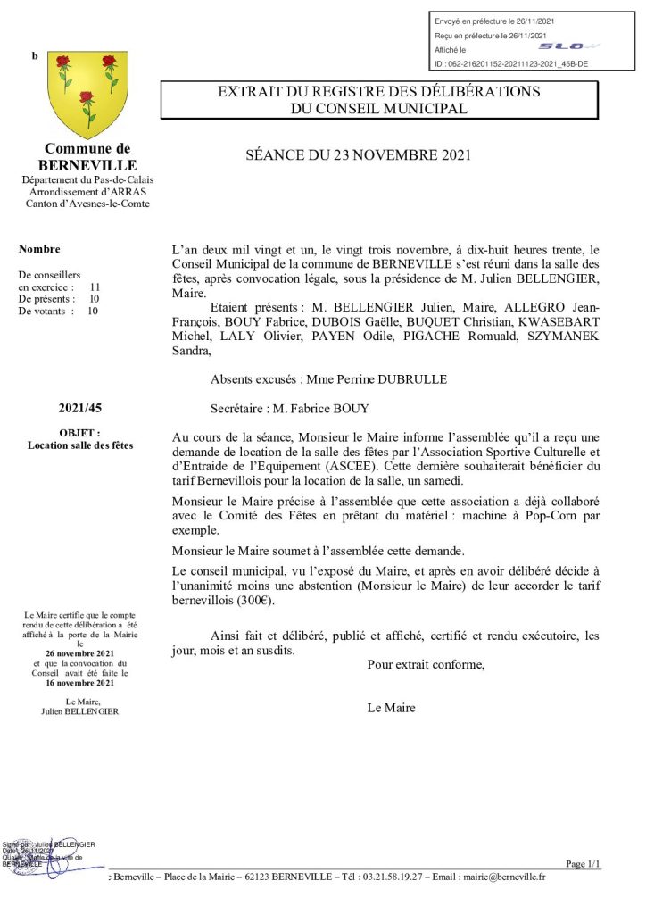Délibération n°45 du 23 novembre 2021
