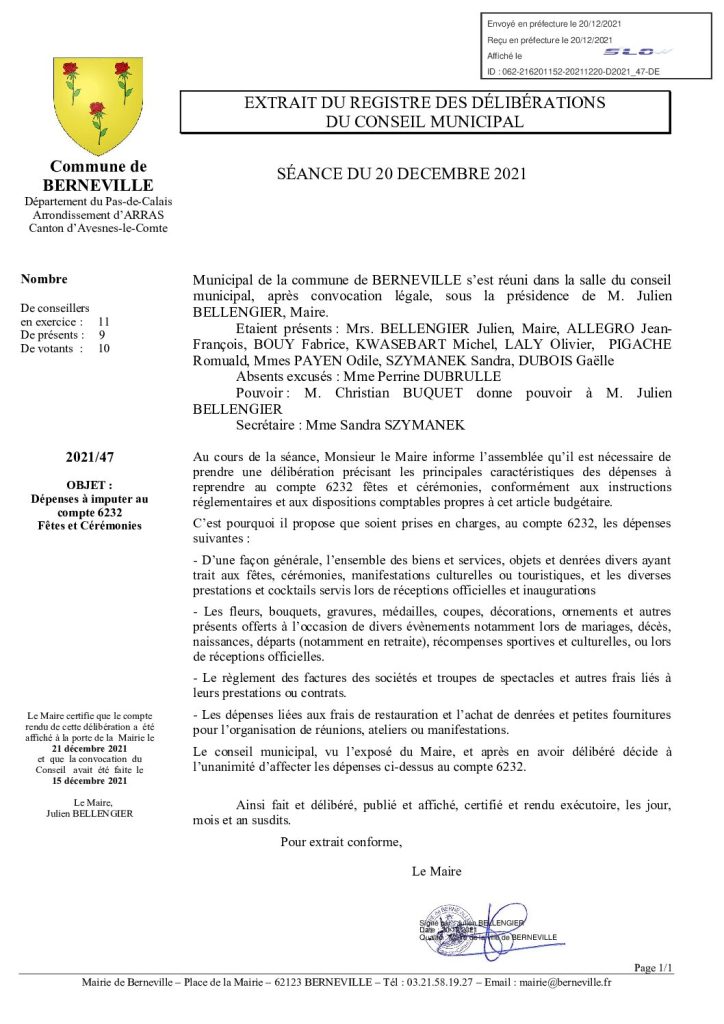 Délibération n°47 du 20 décembre 2021