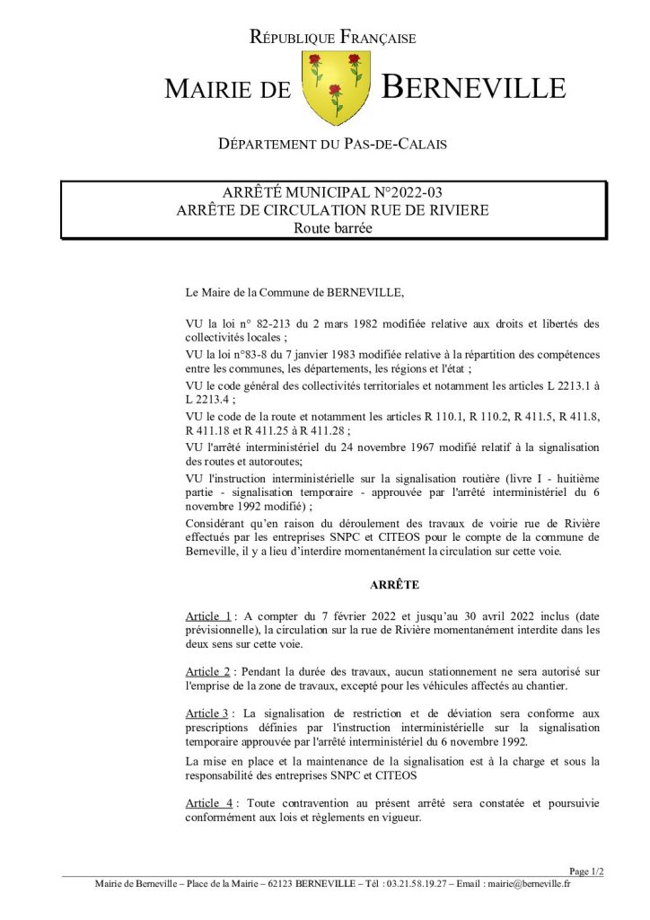 Arrêté municipal du 04 février 2022