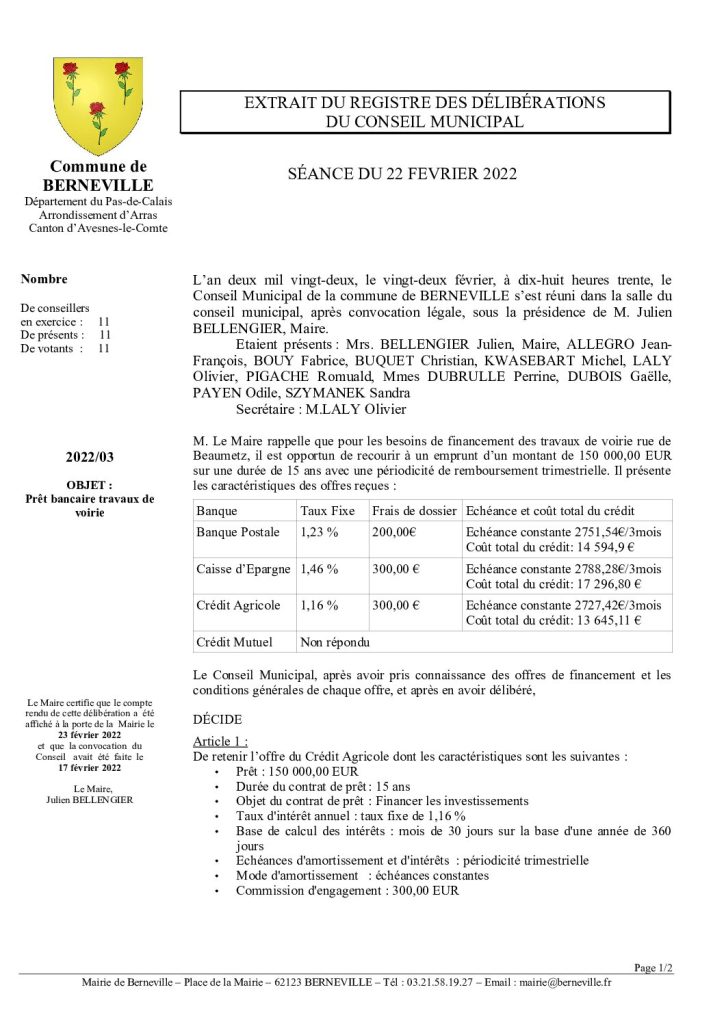 Délibération n°3 du 22 février 2022
