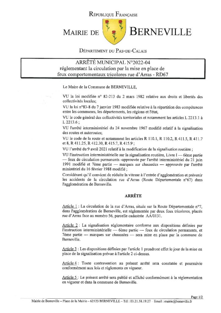 Arrêté municipal du 28 février 2022