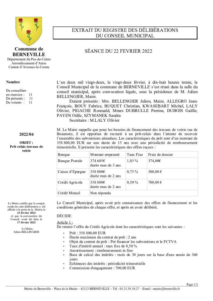 Délibération n°4 du 22 février 2022