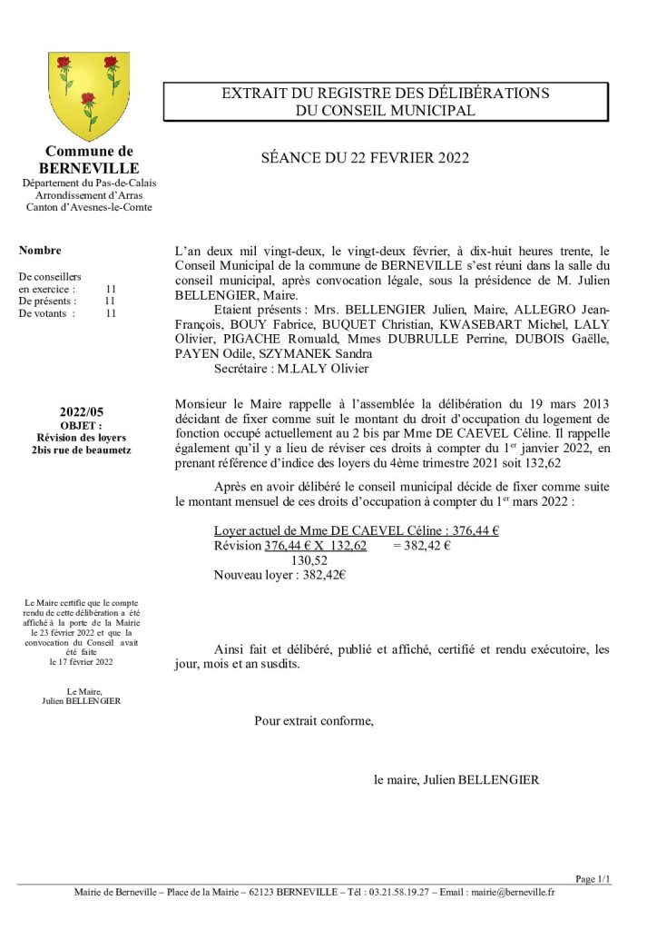 Délibération n°5 du 22 février 2022