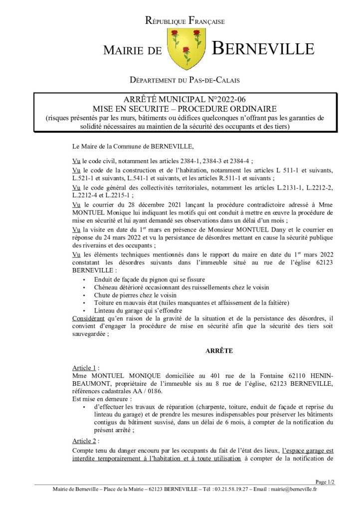 Arrêté municipal du 25 mars 2022