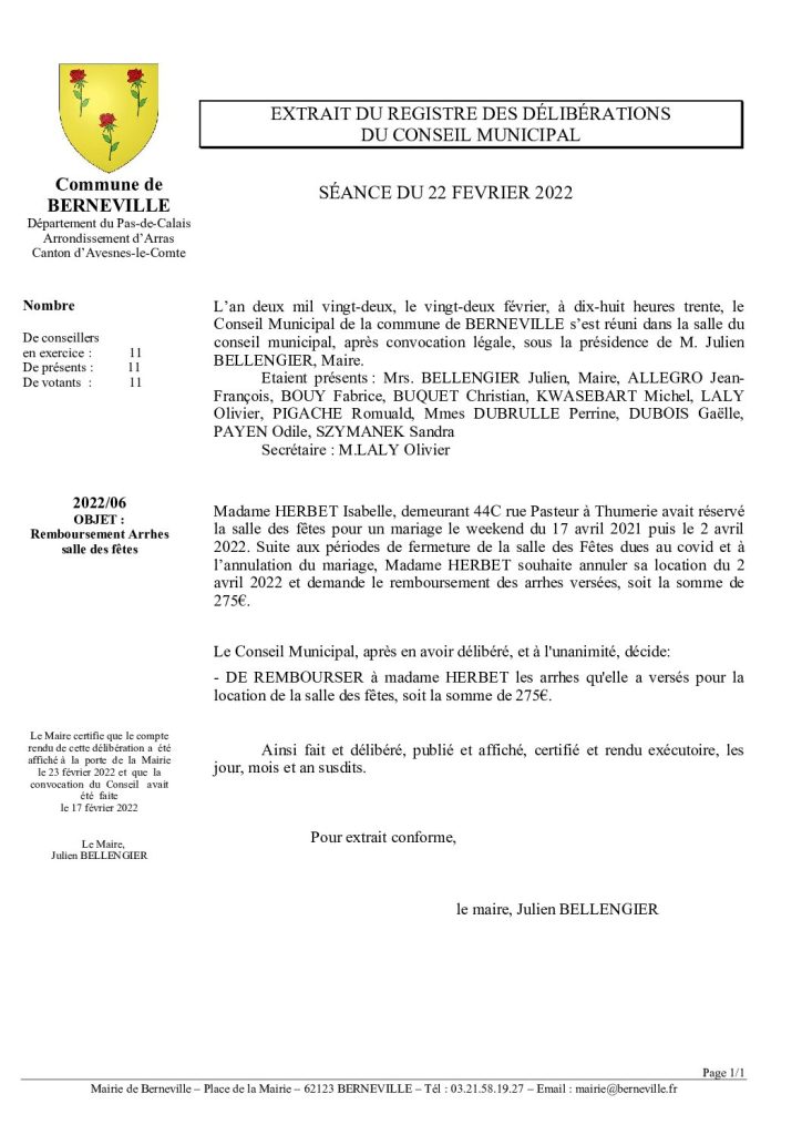 Délibération n°6 du 22 février 2022