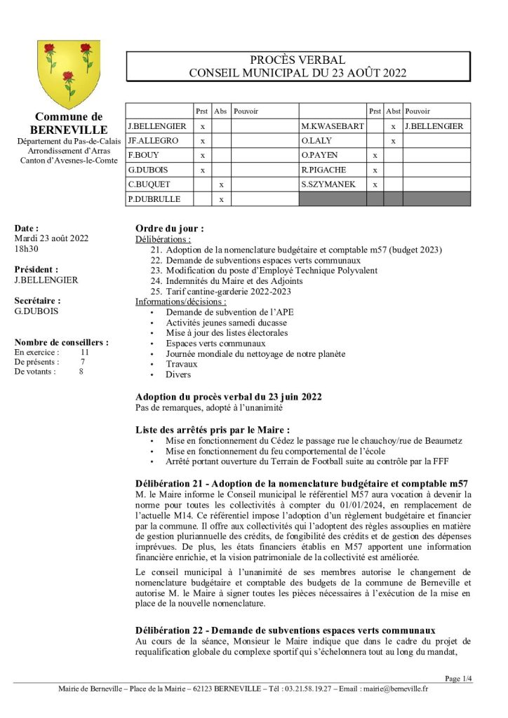 Compte rendu / PV du 23 août 2022