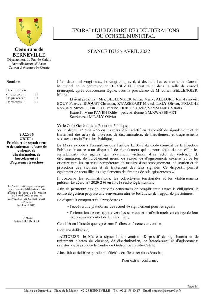 Délibération n°8 du 25 avril 2022