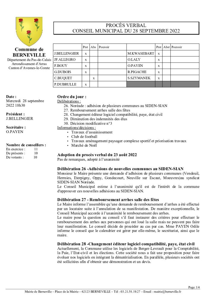 Compte rendu / PV du 28 septembre 2022