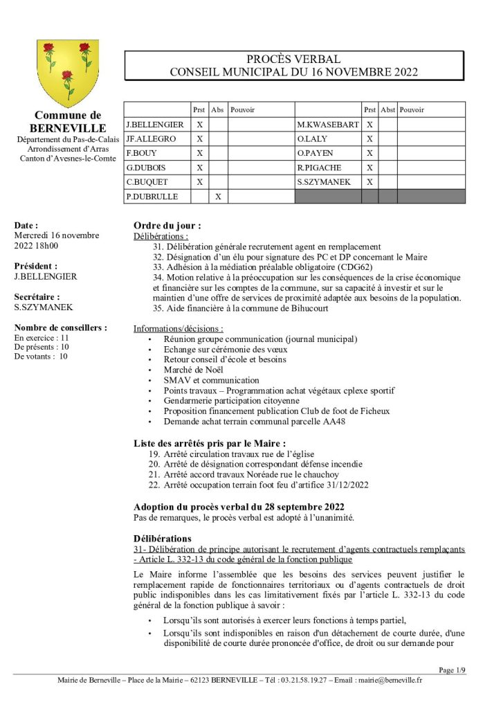 Compte rendu / PV du 16 novembre 2022