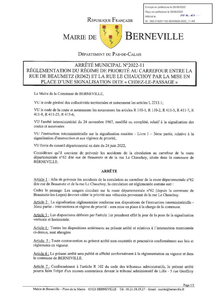 Arrêté municipal du 28 juin 2022