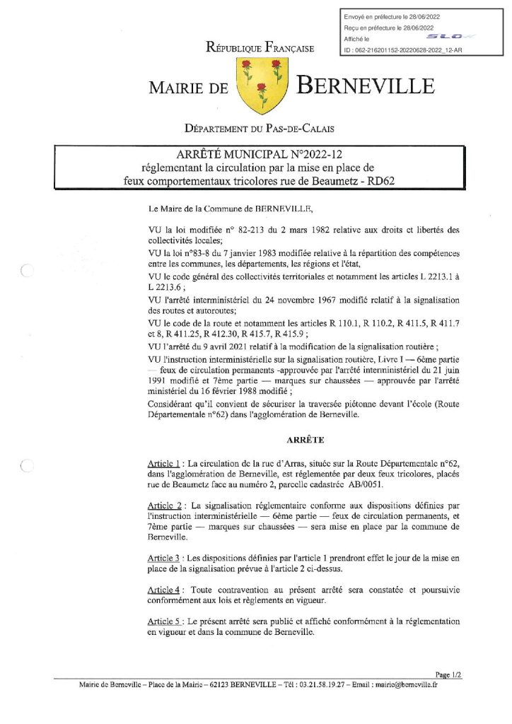 Arrêté municipal du 28 juin 2022