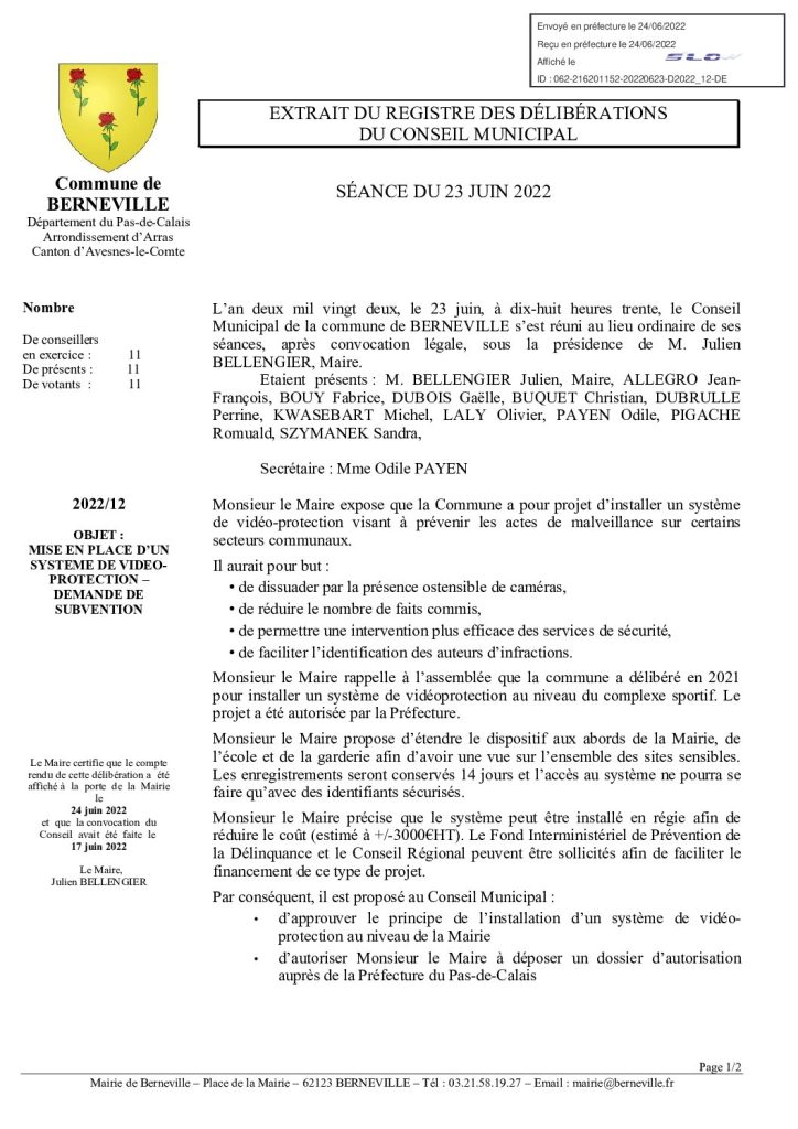 Délibération n°12 du 23 juin 2022