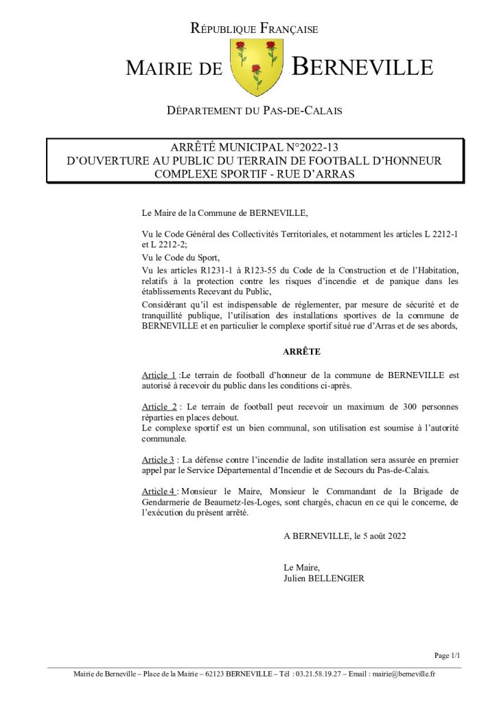 Arrêté municipal du 05 août 2022