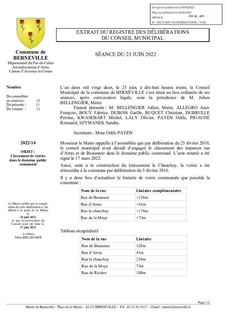 Délibération n°14 du 23 juin 2022