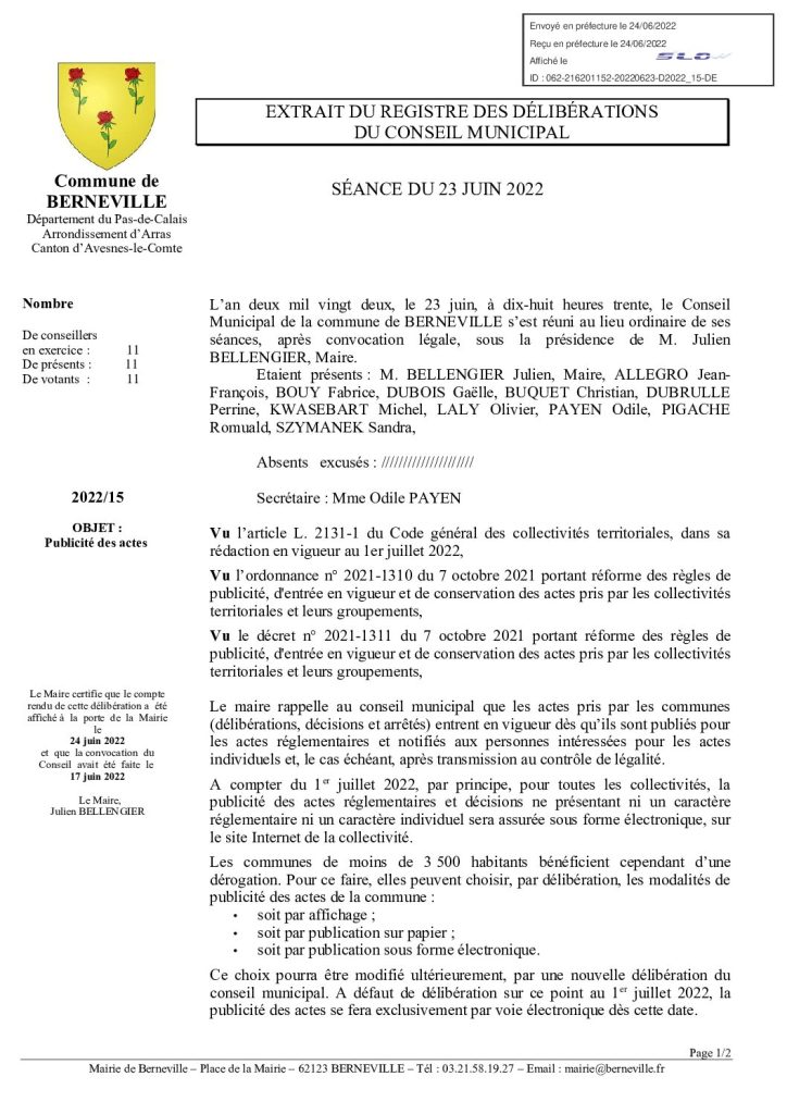 Délibération n°15 du 23 juin 2022