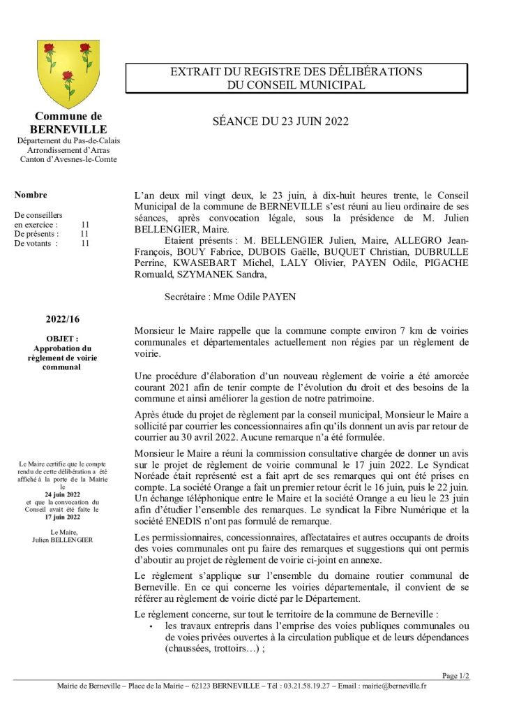 Délibération n°16 du 23 juin 2022