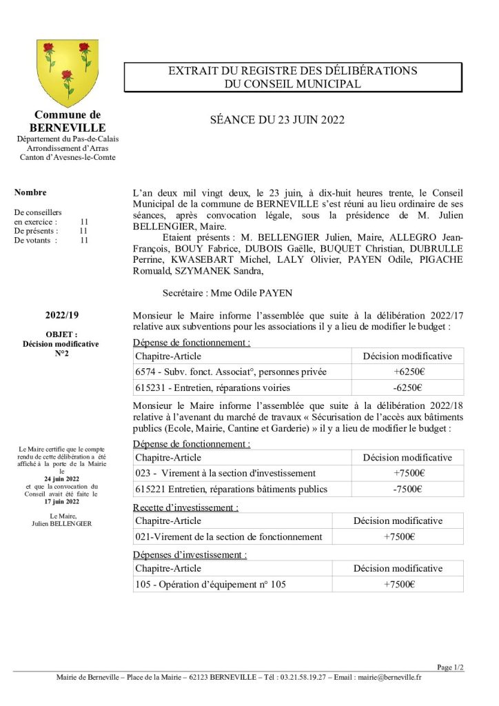 Délibération n°19 du 23 juin 2022