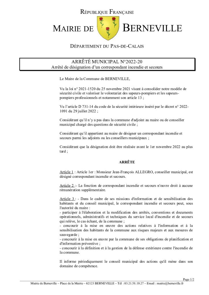 Arrêté municipal du 27 octobre 2022