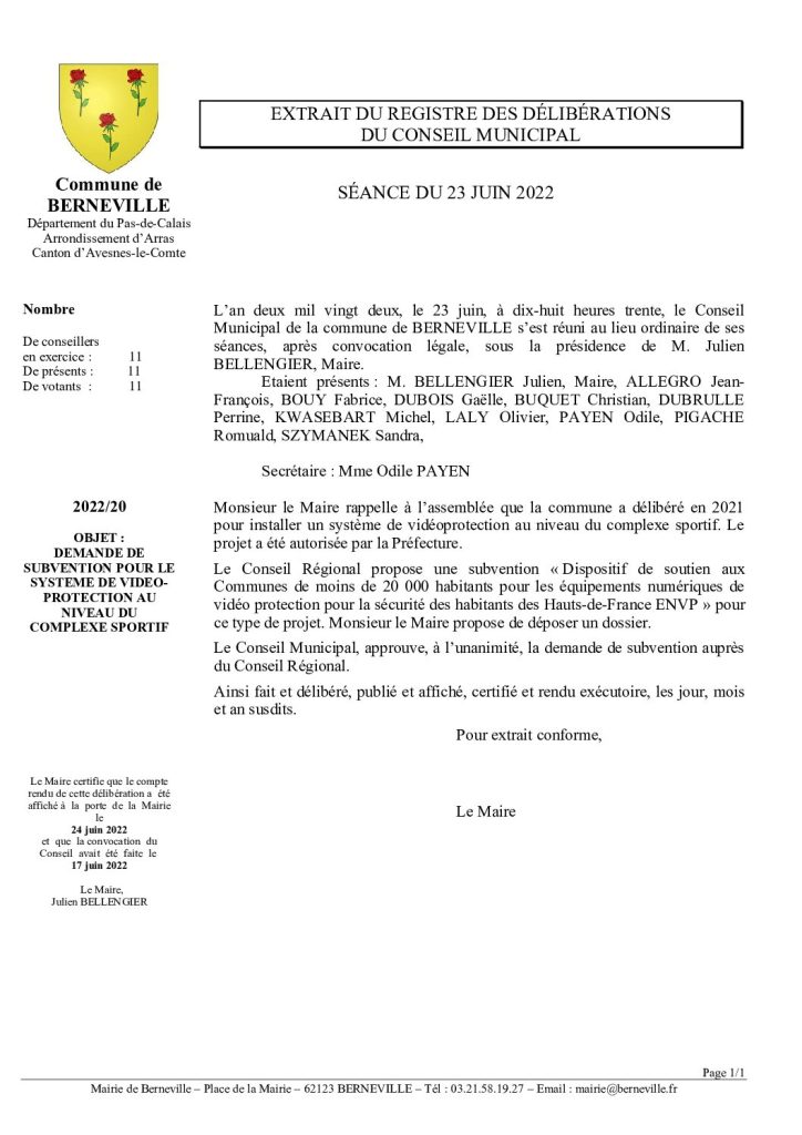 Délibération n°20 du 23 juin 2022
