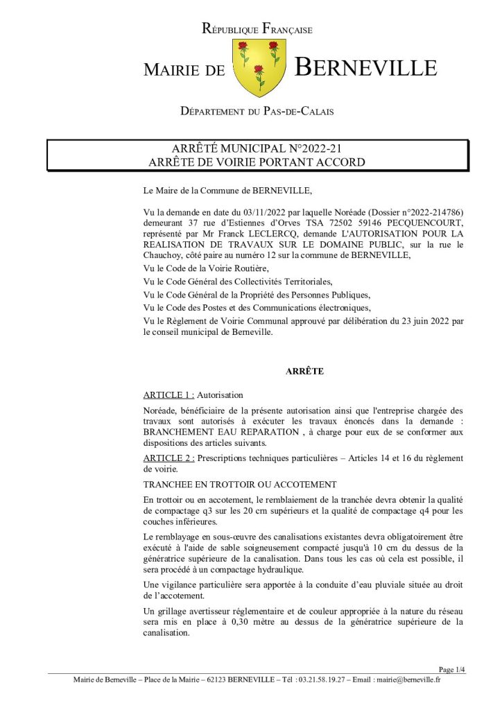 Arrêté municipal du 03 novembre 2022