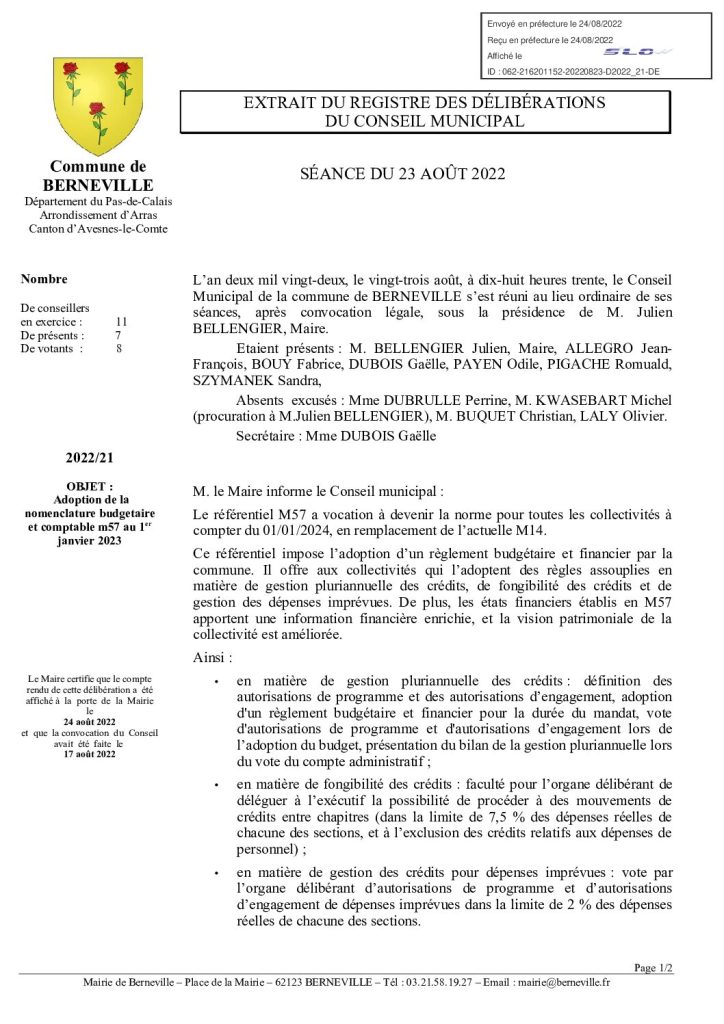 Délibération n°21 du 23 août 2022