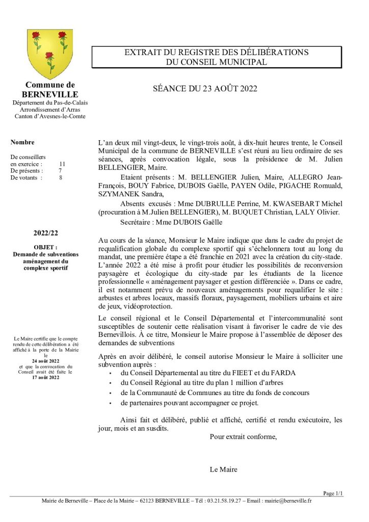 Délibération n°22 du 23 août 2022