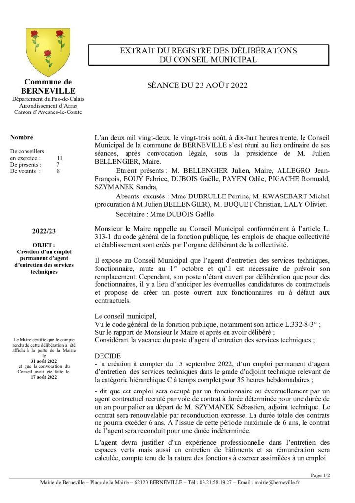 Délibération n°23 du 23 août 2022